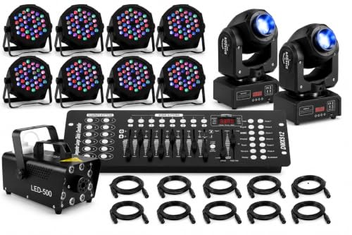 DJ Lighting Kit: 8 PAR Lights, 2 Moving Heads, Fog Machine & DMX