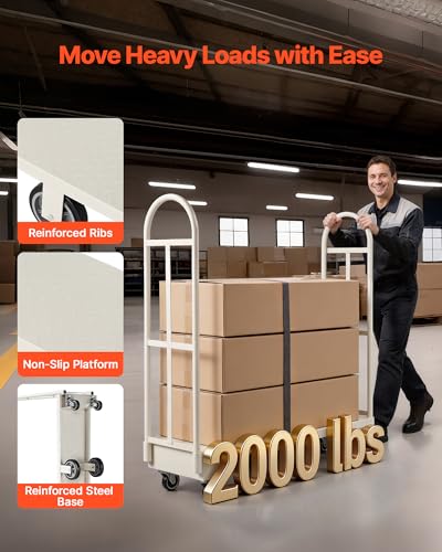 VEVOR 2000LBS Heavy-Duty U-Boat Cart, Platform Truck Dolly with 6 Wheels & Dual Detachable Handles, Heavy Duty Steel Utility Cart for Warehouse/Manufacturing Plant/Logistics Center/Job Site - size: 60.0 x 16.1 x 59.5 in/ 1525 x 410 x 1510 mm