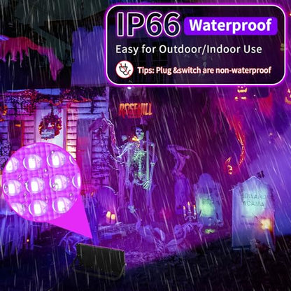 100W LED Black Lights with Switch+Plug, IP66 Waterproof, 2 Pack | Blacklight Flood Light for Halloween, Neon Glow Party Supply, Bedroom, Fluorescent Poster, Body Paint, Outdoor