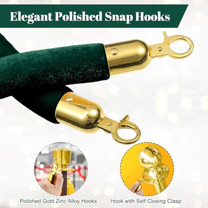 Fumete 6 Pieces Velvet Stanchion Rope Bulk 4 Feet Party Crowd Control Barrier Safety Velvet Rope with Gold Hook for Movie Theater Opening, Hotel, Carpet, Not Include Stanchion Post (Dark Green) - color: Dark green