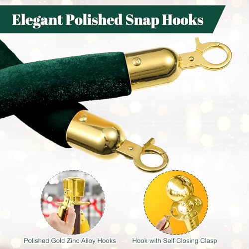 Fumete 6 Pieces Velvet Stanchion Rope Bulk 4 Feet Party Crowd Control Barrier Safety Velvet Rope with Gold Hook for Movie Theater Opening, Hotel, Carpet, Not Include Stanchion Post (Dark Green) - color: Dark green