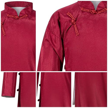 Boys Girls Kids Dragon Tang Coat Chinese Traditional Clothing Master Martial Arts Fan Scarf Set Outfit - color: Red, size: 5-6Years(120cm)
