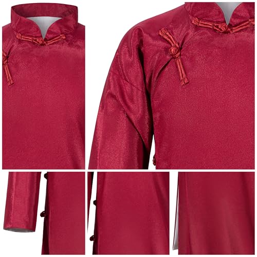 Boys Girls Kids Dragon Tang Coat Chinese Traditional Clothing Master Martial Arts Fan Scarf Set Outfit - color: Red, size: 8-9Years(140cm)