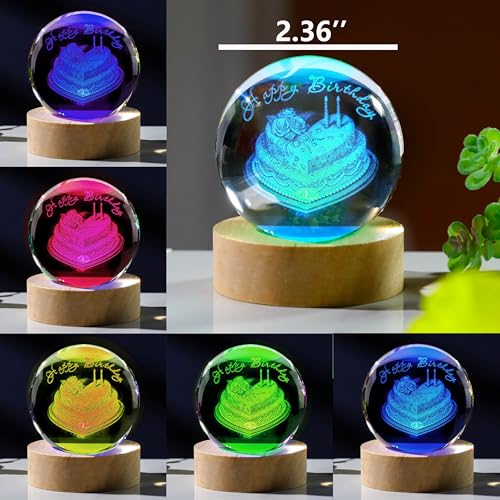 3D Birthday Gifts for Women Crystals Ball 60mm - Birthday Figurines Decor Glass Birthday Cake Figurine Decor Stuff for Best Friend Lovers Mom Dad Keepsake Paperweight - style: BIRTHDAY