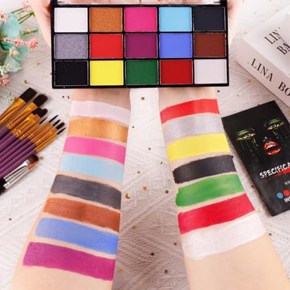 Face & Body Paint Palette Kit 15 Colors Painting Palettes Makeup Kit Water Based Palette Rainbow Face Paint Halloween Makeup Kits with 10pcs Artist Brush for Halloween Cosplay Gay Pride Day - color: 5