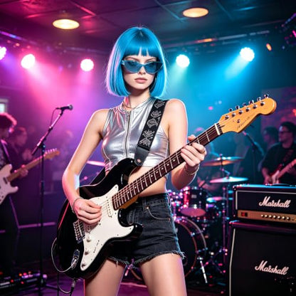 Short Bob Straight Hair Wigs with Bangs, Heat Resistant Fiber Hair, Cat Eye Glasses for Women (Sky Blue) - color: Sky Blue