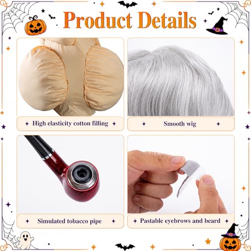 7 Pcs Halloween Fat Old Man Costume, Fake Belly and Chest Fat Suit