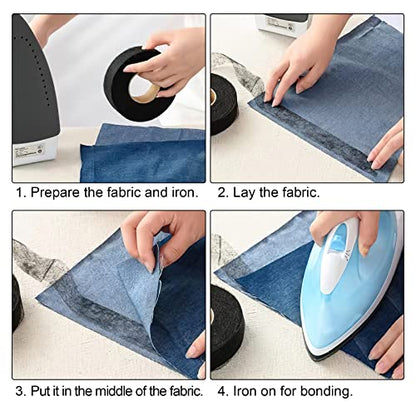 6 Rolls of Versatile Hemming Tape, 162 Yards of No-Sew Iron-On Fabric Fusing Tape for Easy Clothes Repair and Sewing Projects, Ideal for Pants, Dresse, Curtain and More (0.4/0.8/1.2 inch, White/Black)