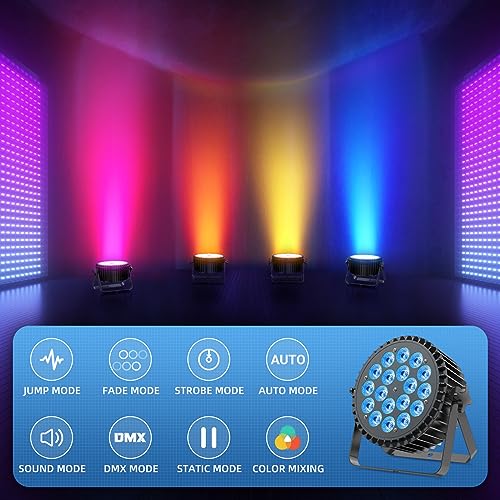 18LED Stage Lights RGBWA+UV 6in1 Par Can Lighting with DMX Control Sound Activated Uplights for Events Church DJ Show Wedding Stage Performances Party (1 Pack)