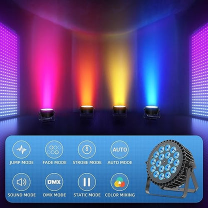 18LED Stage Lights RGBWA+UV 6in1 Par Can Lighting with DMX Control Sound Activated Uplights for Events Church DJ Show Wedding Stage Performances Party (1 Pack)