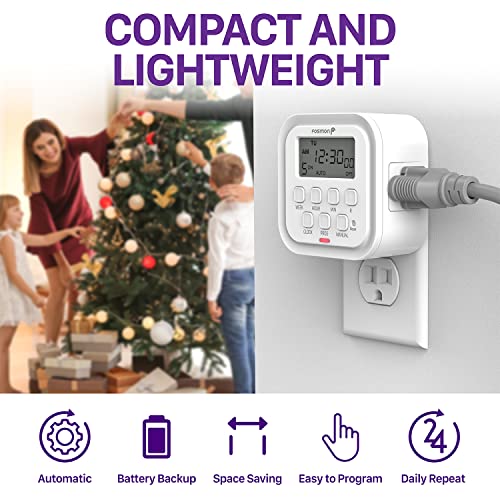 Fosmon 7 Day Digital Timers for Electrical Outlets, Indoor Plug-in Light Timers Switch Programmable, Electric Wall Plug for Lamp, Grow Reptile Lights, Aquarium, 15A/1875W, Grounded - style: 7 Day Timer With Random Function 1 pack