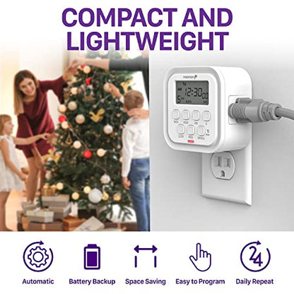 Fosmon 7 Day Digital Timers for Electrical Outlets, Indoor Plug-in Light Timers Switch Programmable, Electric Wall Plug for Lamp, Grow Reptile Lights, Aquarium, 15A/1875W, Grounded - style: 7 Day Timer With Random Function 1 pack