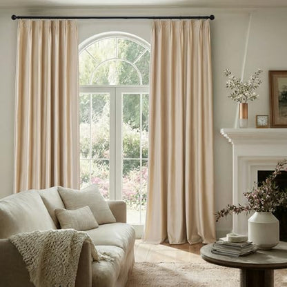 Beige Champagne Velvet Curtains 84 Inch: Pinch Pleated 2 Panels Luxury Living Room Darkening Thermal Insulated Drape with Hooks- Elegant Soundproof Noise Reducing Back Tab Window Curtain for Bedroom - color: Pinch Pleated | Beige/Champagne, size: 40"W x 8