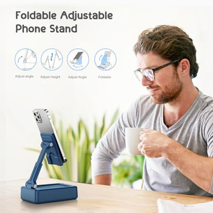 TechGlow Gifts for Men Women Foldable Cellphone Stand with Bluetooth Speaker and Charging Funtion Birthday Gift Idea for Mom Dad Cool Gadget Tech Gifts-Blue - color: Blue