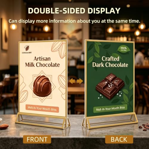 3 Pack Gold Acrylic Sign Holder 8.5 x 11 Inches, Double-Sided Gold Frames | Clear Tabletop Display Stand, Vertical Menu & Flyer Holder for Restaurants, Cafes, Stores, Hotels, Offices, Reception Desk