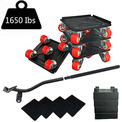 Furniture-Dolly-Furniture-Movers with-5-Wheels, Furniture Sliders Lifters Tool Set for Moving Heavy Duty, Furniture Dollies, Max Capacity 1650Ib Red - size: Medium-Red