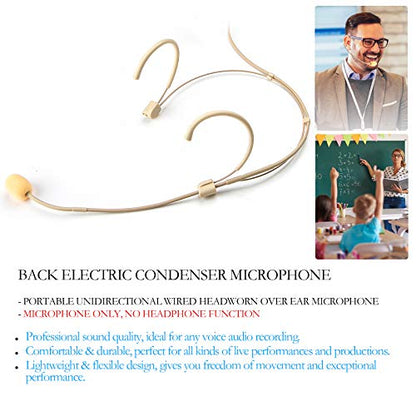Headset Microphone Discreet Dual Ear Hook Headworn mic fits AKG Wireless Body Pack Transmitters for Lectures, Live Performance, Theater, Podcasts with Windscreens & Rugged Storage Case - size: Mini XLR TA3F Plug