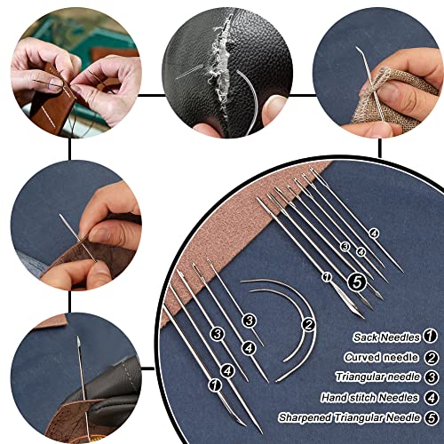 BUTUZE Leather Working Tools, Practical Leather Craft Kit with Waxed Thread Groover Awl Stitching Punch Hole for Leathercraft Beginner or Adults Gifts - size: 66 Pcs