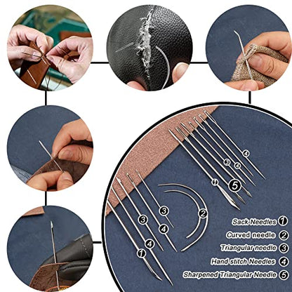 BUTUZE Leather Working Tools, Practical Leather Craft Kit with Waxed Thread Groover Awl Stitching Punch Hole for Leathercraft Beginner or Adults Gifts - size: 66 Pcs