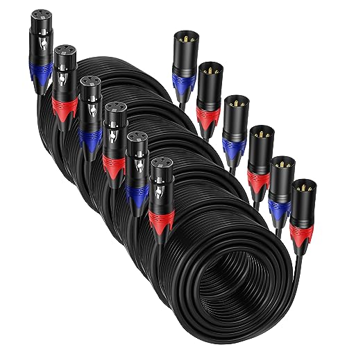 6 Pack, 50 FT XLR Male to Female Cable,Professional Balanced Microphone LeadExtension Mic Cable, Pure Copper & DualShielding, Compatible with Microphones,Mixers, Speakers, and Large Stage DMXLighting - size: 50 FT, style: Black 6 Pack