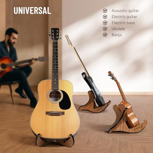 CAHAYA Guitar Stand Floor Wooden Portable Universal Instrument Holder | X-Frame Holder Thickened Plywood with PU Cover for Acoustic Electric Bass Classical Guitars Display Rack - color: Yellow
