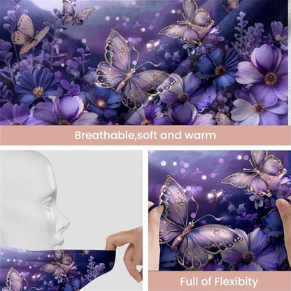 Art Owl Women's Slouchy Beanie Hat Cute Turban Hats Cancer Headwear Caps Baggy Skull Sleep Scarf - color: Purple Butterfly Floral