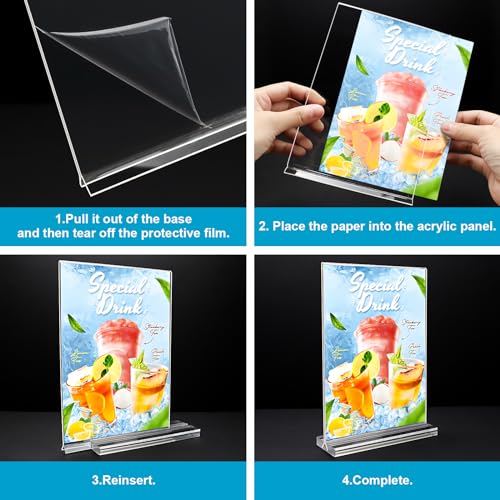 Acrylic Sign Holder 5 x 7, 10 Pack Clear Table Menu Vertical Display Stand Desktop Display Double Sided Stand Paper Holder Table Sign Suitable for Restaurants Office Store Show Fair