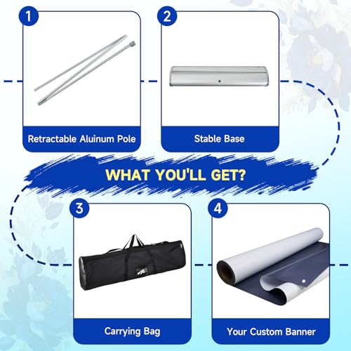 Custom Retractable Banner with Silver Aluminum Stand, 33"x81" Deluxe Banners and Signs Customize for Portable, Durable & Easy Setup, Custom Banners Personalized for Business, Birthday, Event - size: 34''x81''