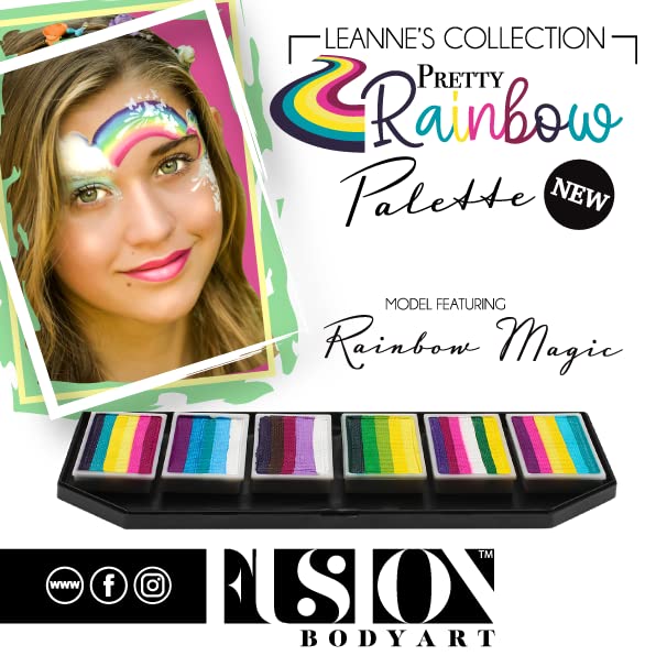 Fusion Body Art Pro Quality Professional Face Painting Palette - Leanne's Pretty Rainbow | Hypoallergenic Safe & Non-Toxic - Perfect for Full Face Designs and Cheek Art