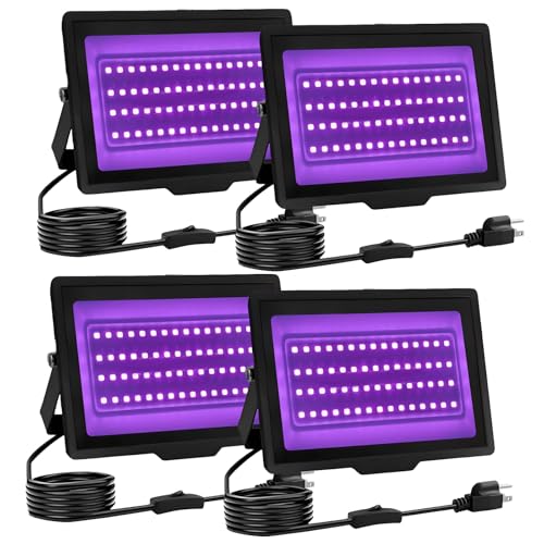 Black Light IP66 Waterproof,Blacklight with Plug and Switch, Flood Light for Glow Party,Halloween Decoration, Body Paint, Fluorescent Post (4PACK Without Remote, 40W) - color: Without Remote, size: 4 Pack 40W