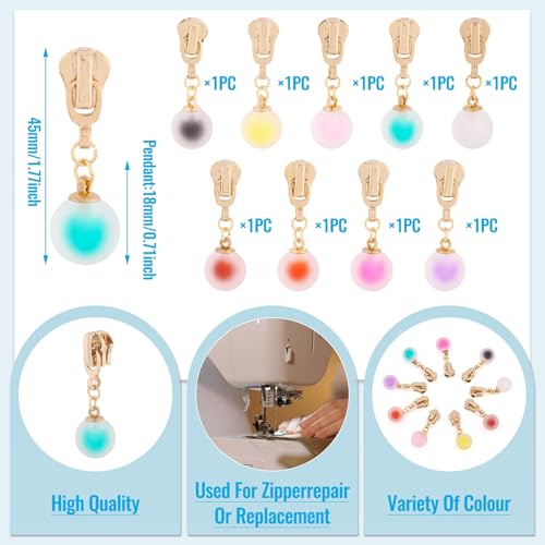 Sparkeads 9Pcs Round Alloy Resin Zipper Replacement Slider,Cute Zippers Sliders for Sewing,Metal Zipper Pull Replacement for DIY Tailor Craft Bag Luggage Clothing Wallet Costume Jacket Supplies-Ball - style: Ball
