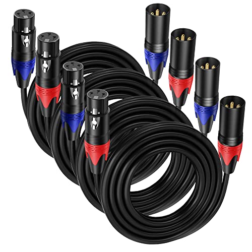 4 Pack, 25 FT XLR Male to Female Cable,Professional Balanced Microphone LeadExtension Mic Cable, Pure Copper & DualShielding, Compatible with Microphones,Mixers, Speakers, and Large Stage DMXLighting - size: 25 FT, style: Black 4 Pack