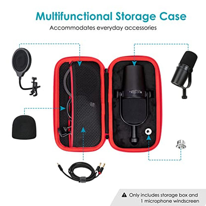 YOUSHARES MV7 Microphone Case Bag with Mic Cover Foam - Mic Case Hard Carring Case with Windshield Compatible with Shure MV7 USB Condenser Microphone