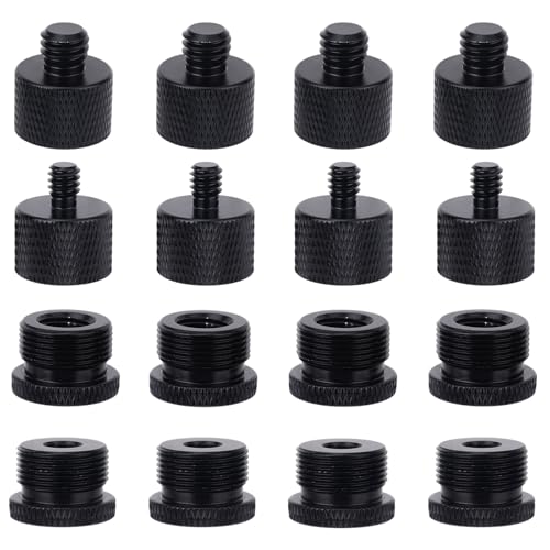 16pcs Mic Stand Adapter Parts Set, 5/8 to 3/8 & 5/8 to 1/4 Aluminum Microphone Holder Thread Screw Adapters Accessories Replacement for Mic Audio Stand Boom Arm Camera & Tripod