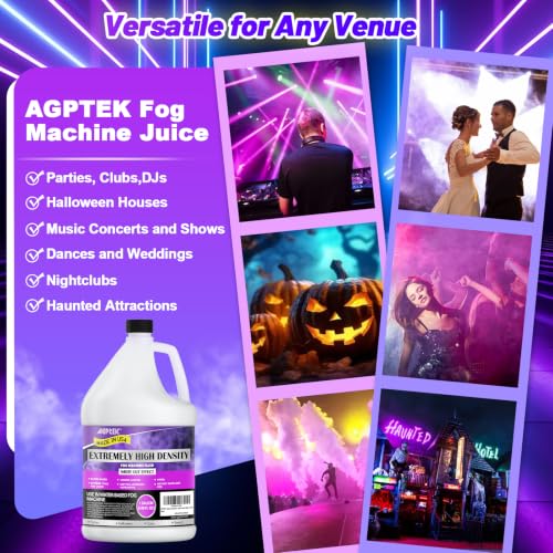 AGPTEK 1Gal Fog Machine Liquid, Extreme High Density Fog Juice, Water-Based | Fits 400-1500W Foggers, High Output, Long-Lasting Fog Liquid,Thick Atmosphere, Halloween, Indoor and Outdoor, Made in USA - color: 1Gallon-Extreme High Density