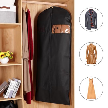 KEEGH 60 inch Dress Bags for Gowns Long (Set of 15) Black | Clear Window, Label Pocket, Garment Bags for Hanging Clothes, Dress Bags for Closet Storage, Clothes Cover for Coats Dresses - size: 60"-15pcs