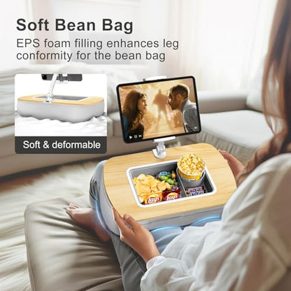 ERGONOV Tablet Pillow Stand with Snack Bowl,iPad Holder for Bed -Birch Gray | Hands-Free Reading and Relaxation on Bed,Couch,Recliner or Your Lap 360° Rotating Clip for 4.7-13" Kindle,eBook,Tablet,iPhone - color: Birch Gray