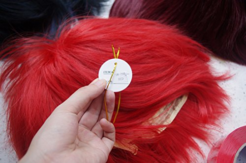 LABEAUTÉ Short Fresh Red Anime Cosplay Wig Male Men Anime Layered Unisex Heat Resistant Hair Wig with Bangs for Party and Halloween for Gift + Free Cap - color: Fresh Red