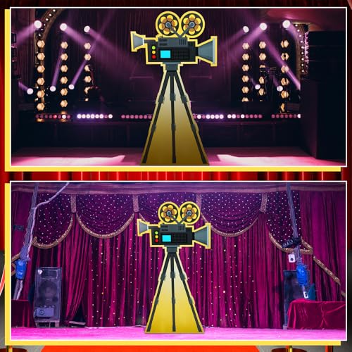 Yookeer 6 Ft Movie Award Night Party Decoration Red Carpet Camera Stand-Up Cardboard Cutout Lifesize Movie Theme Prom Decor Awards Night Photo Booth Backdrop for Themed Party Events Supplies - style: Camera