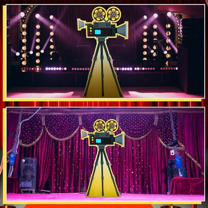 Yookeer 6 Ft Movie Award Night Party Decoration Red Carpet Camera Stand-Up Cardboard Cutout Lifesize Movie Theme Prom Decor Awards Night Photo Booth Backdrop for Themed Party Events Supplies - style: Camera