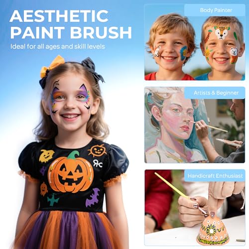 Nicpro 7pcs Face Paint Brush Set,Aesthetic Pastel Face & Body Paint Brushes | Artist Paintbrushes for Acrylic Watercolor Oil Gouache, Professional Painting Brushes for Halloween Cosplay Party Makeup Kit - color: Pastel