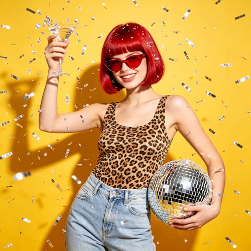 Short Bob Straight Hair Wigs with Bangs, Synthetic Fiber Colorful Hair, Cat Eye Glasses for Women (Red) - color: Red