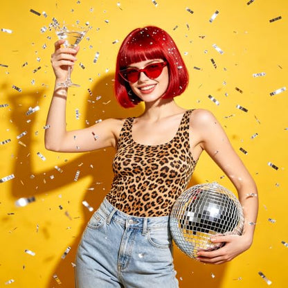 Short Bob Straight Hair Wigs with Bangs, Synthetic Fiber Colorful Hair, Cat Eye Glasses for Women (Red) - color: Red
