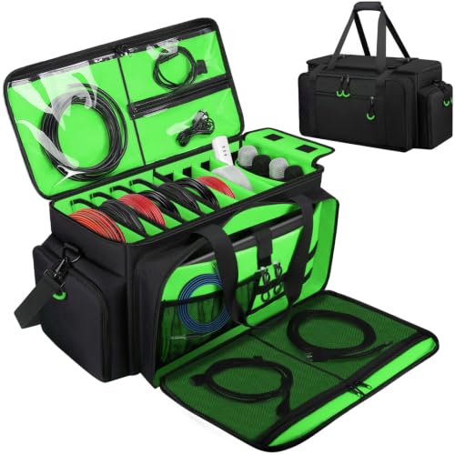 Large Dj Cable Bag with Detachable Dividers, Bottom Pad | Dj Bag for Equipment and Accessories with Laptop and Microphone Pocket, Dj Gig Bag for Musician, Professional, Travel, Green - color: Green, style: Dj Cable Bag