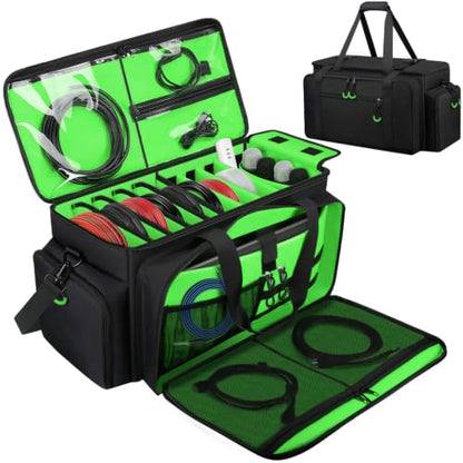 Large Dj Cable Bag with Detachable Dividers, Bottom Pad | Dj Bag for Equipment and Accessories with Laptop and Microphone Pocket, Dj Gig Bag for Musician, Professional, Travel, Green - color: Green, style: Dj Cable Bag