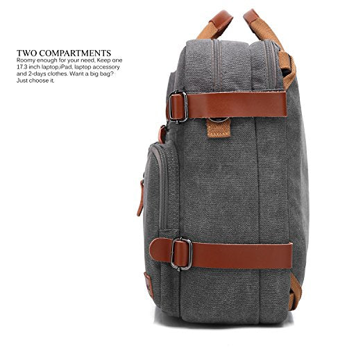 CoolBELL Convertible Backpack Messenger Shoulder Bag Laptop Case Business Briefcase Multi-Functional Travel Handbag Fits 17.3 Inch Laptop for Men/Women (Canvas Dark Grey) - color: Dark Grey, size: 17.3 Inches