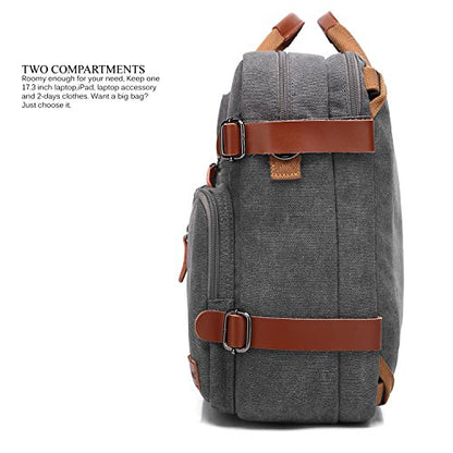 CoolBELL Convertible Backpack Messenger Shoulder Bag Laptop Case Business Briefcase Multi-Functional Travel Handbag Fits 17.3 Inch Laptop for Men/Women (Canvas Dark Grey) - color: Dark Grey, size: 17.3 Inches