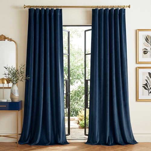 StangH Navy Blue Velvet Curtains Back Tab & Hook Belt, W52 x L84, 2 Panels - color: Navy Blue, size: 52"W x 84"L (Pack of 2)