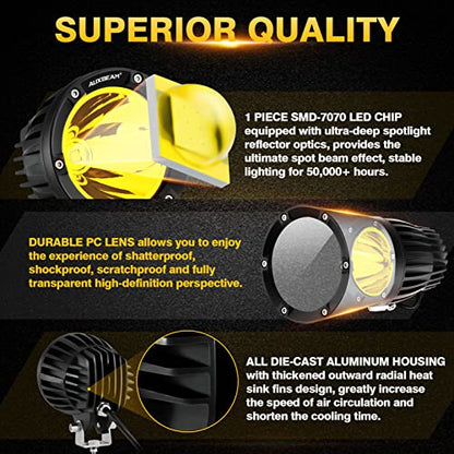 Auxbeam C4 Series Round LED Pods 4-Inch 72W Amber Fog Lights 2-Pack | Yellow Spot Beam, Off-Road Ditch Lights, Driving Light Bars, 4x4 Offroad Lights, for Jeep Wrangler Ford F-150 Toyota Tacoma - color: C4 Series Amber Spot Lights