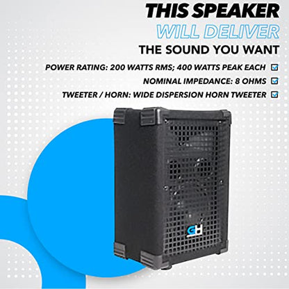 Grindhouse Speakers - GH6L - Passive 6 Inch 2-Way PA/DJ Loudspeaker Cabinet - 400 Watt Full Range PA/DJ Band Live Sound Speaker - size: Single